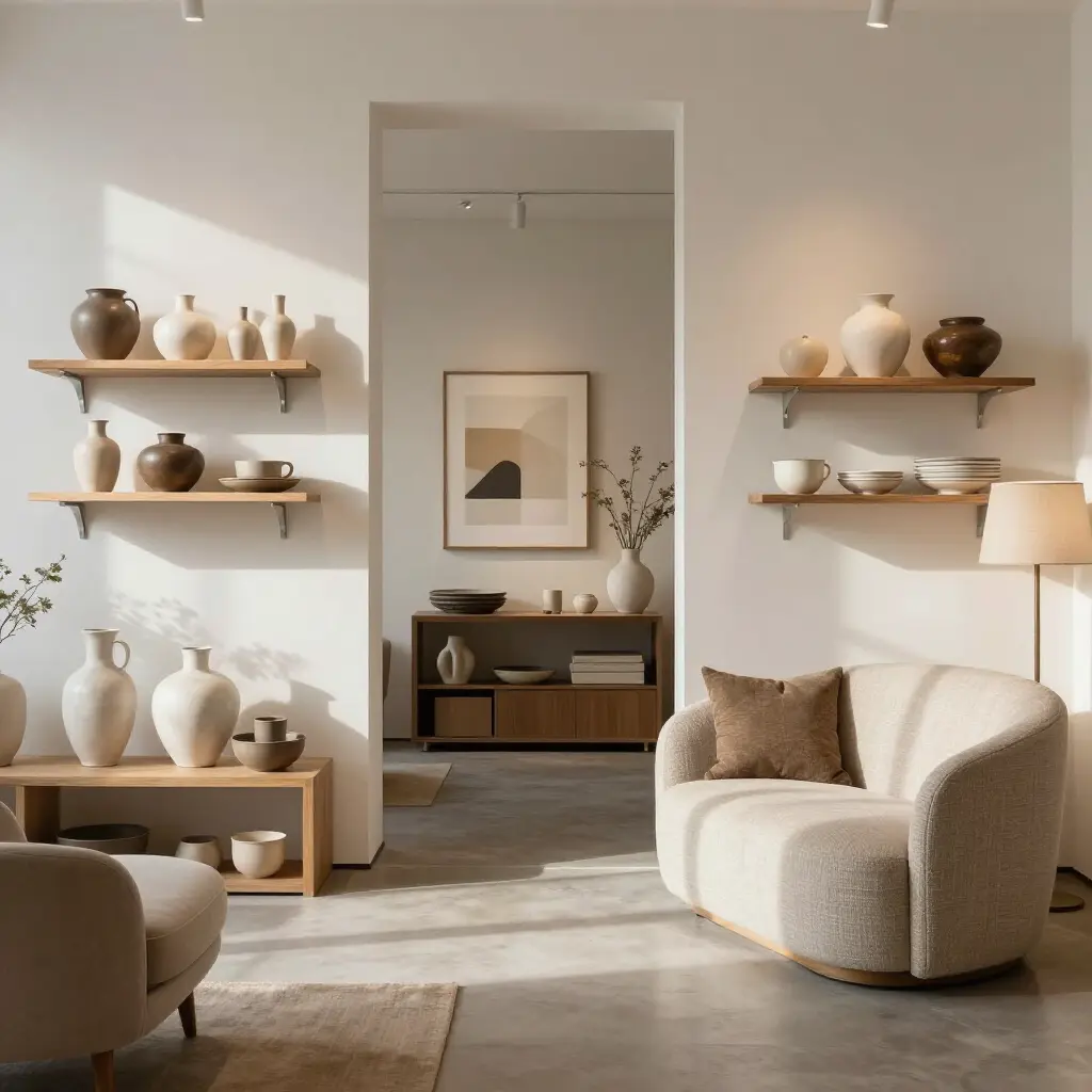 Showroom interior with curated decor displays
