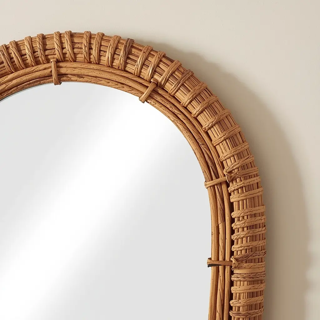 Arched mirror with rattan wrapped frame