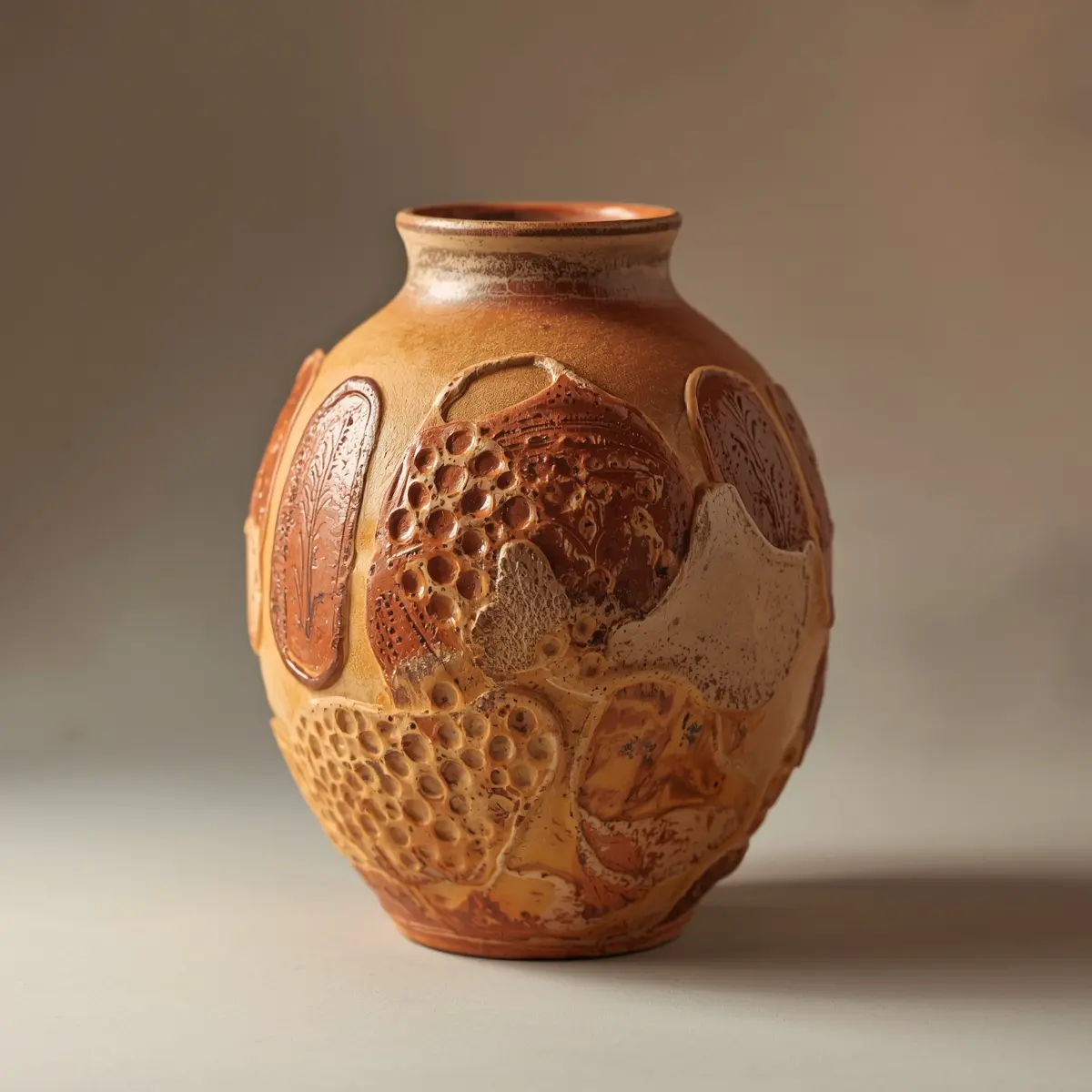 Textured ceramic vase in warm earth tones